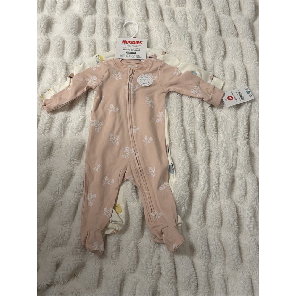 Huggies Baby Footed Coveralls 2 Pack 6M Easy Change 2 Way Zipper Organic